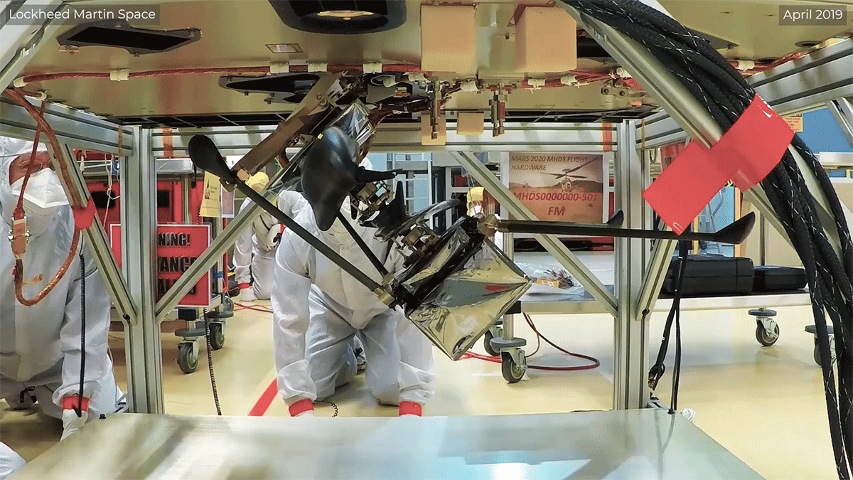 Engineer observes as a test of the Mars Helicopter Delivery System