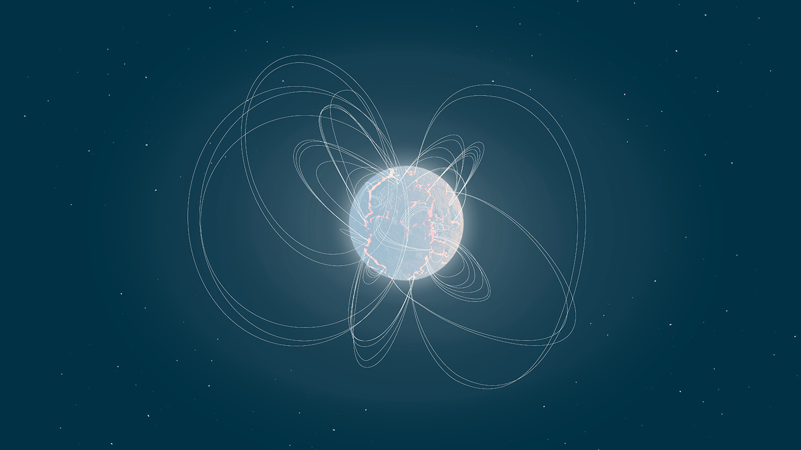 This illustration shows magnetic field lines protruding from a highly magnetic neutron star