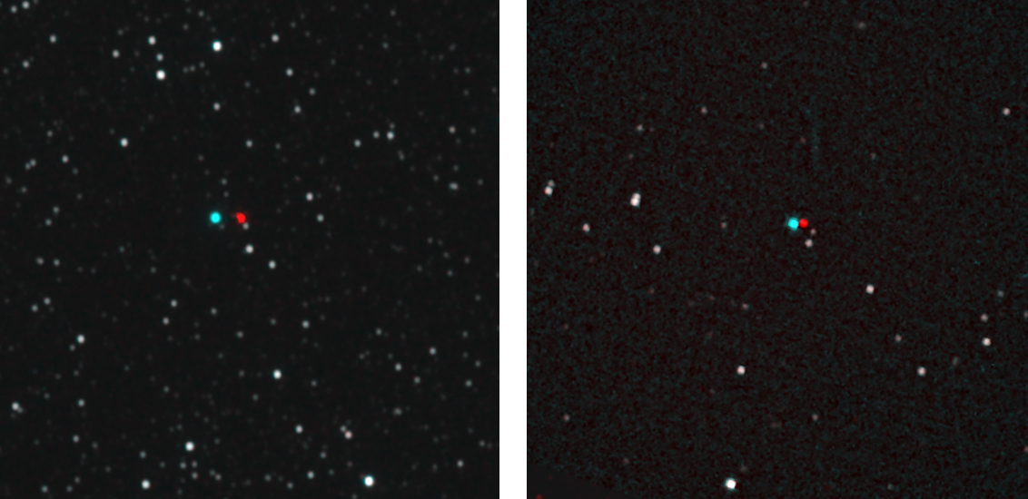 anaglyph images Proxima Centauri and Wolf 359