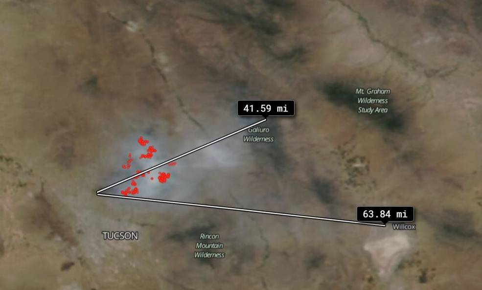 This image shows rulers from the Worldview program which shows how far the smoke has traveled from the Bush Fire.