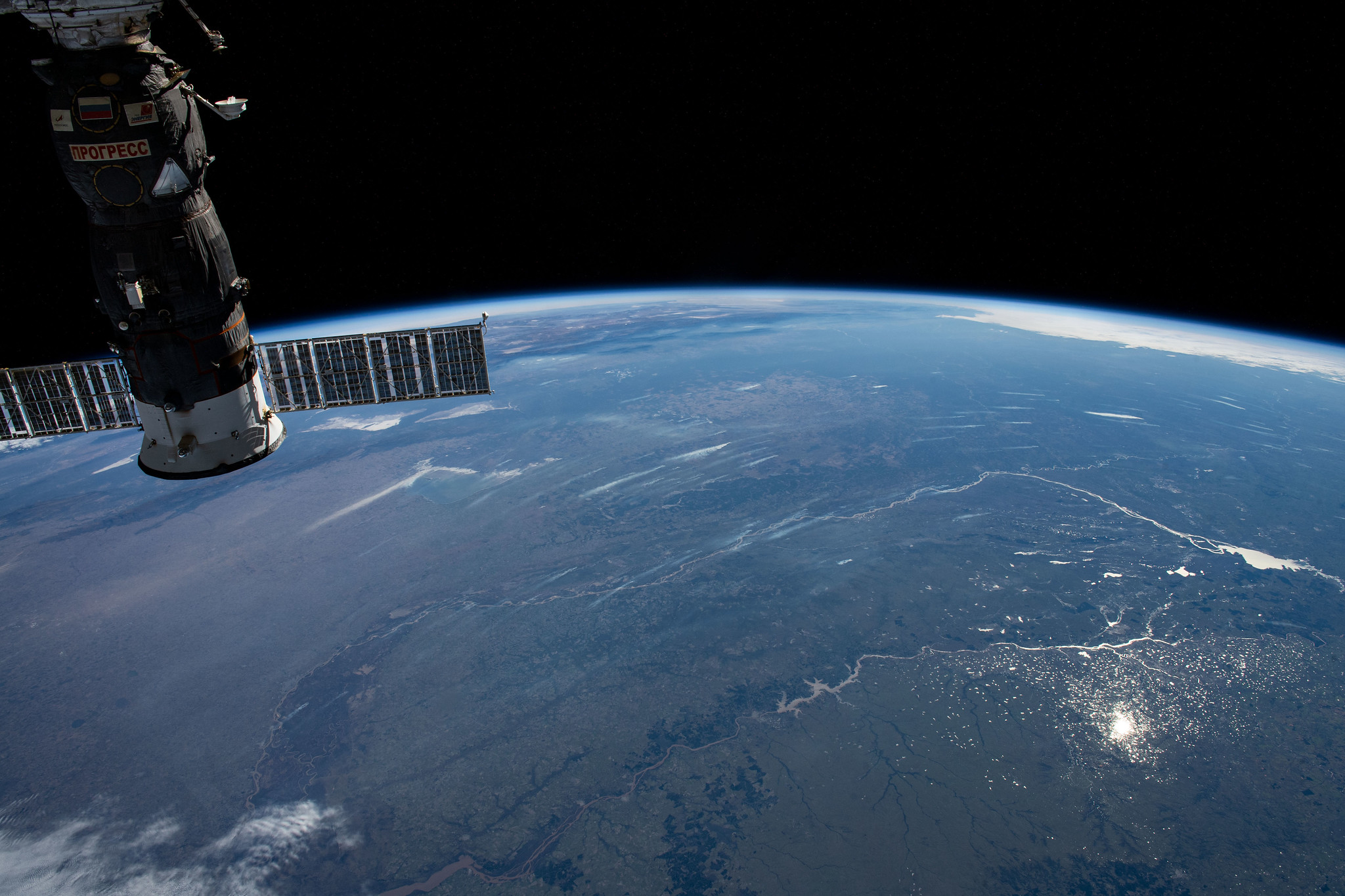 This photograph of the Earth's horizon looks back towards Uruguay as the International Space Station orbited just off the coast 