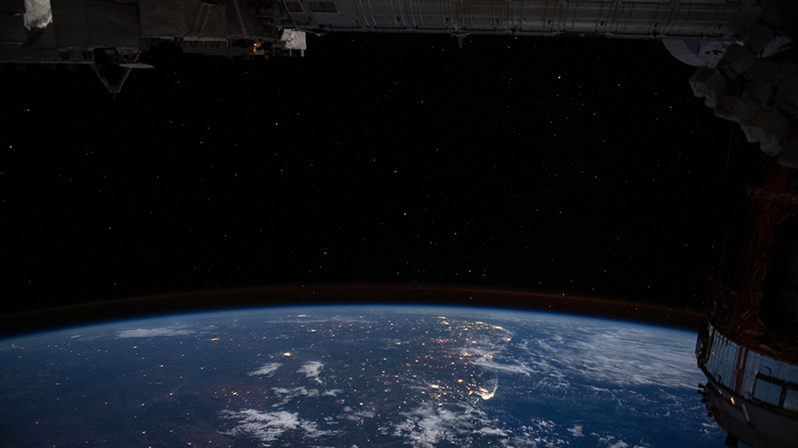 This starry nighttime shot of Rio de Janeiro and surrounding cities on the Brazilian coast was taken as the International Space Station orbited above SÃ£o Paolo heading northeast above the South American continent before going over the Atlantic Ocean.