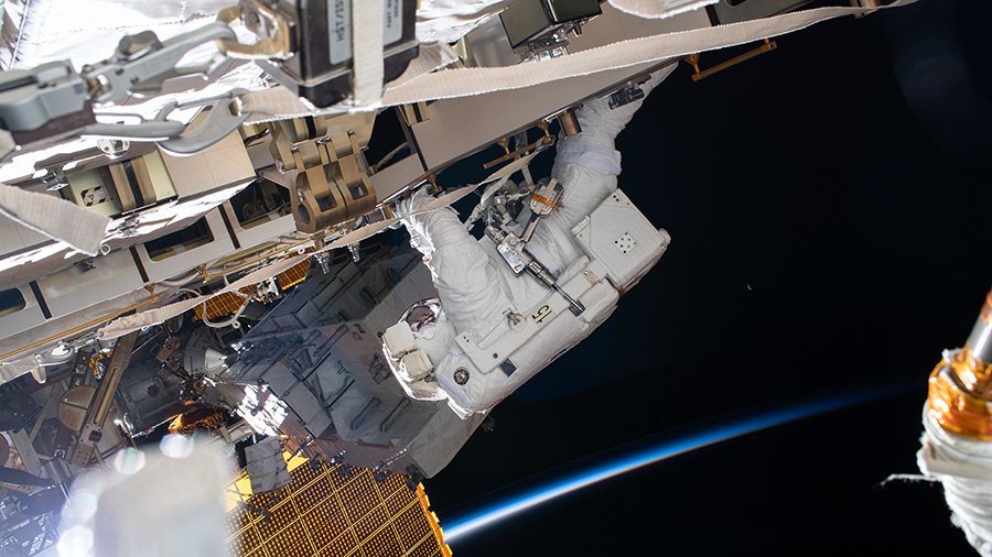 NASA astronaut Chris Cassidy works during a six-hour spacewalk.