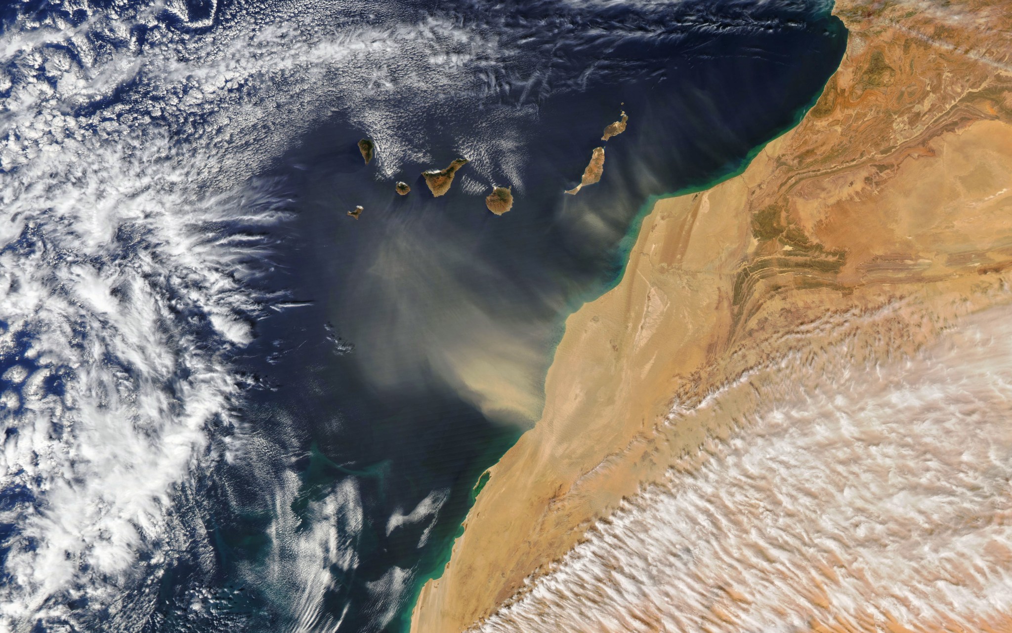 Dust from north Africa blows out over the ocean.