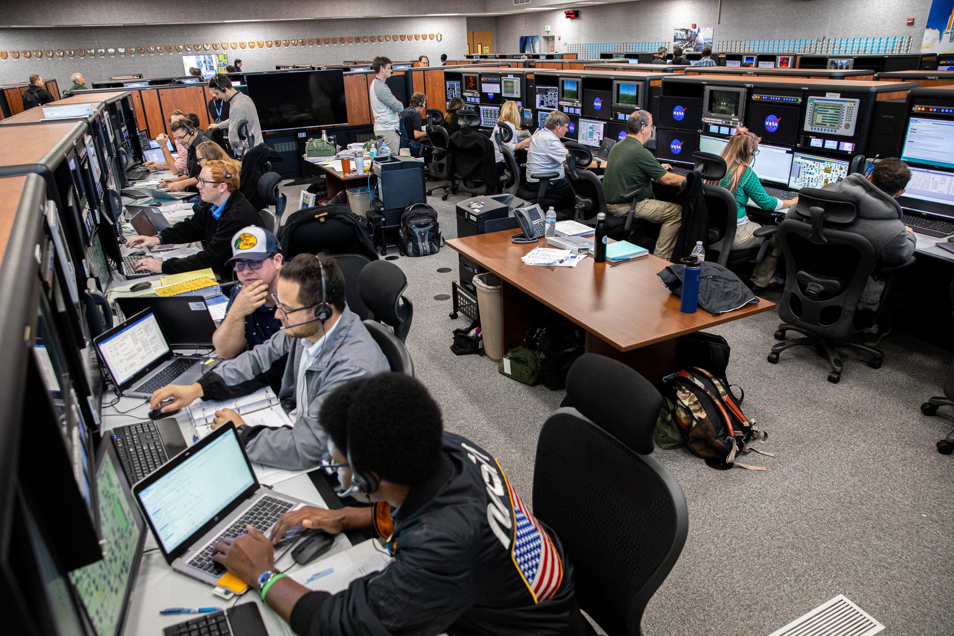 Artemis I launch team members participate in a countdown simulation inside Firing Room 1 on Feb. 3, 2020.