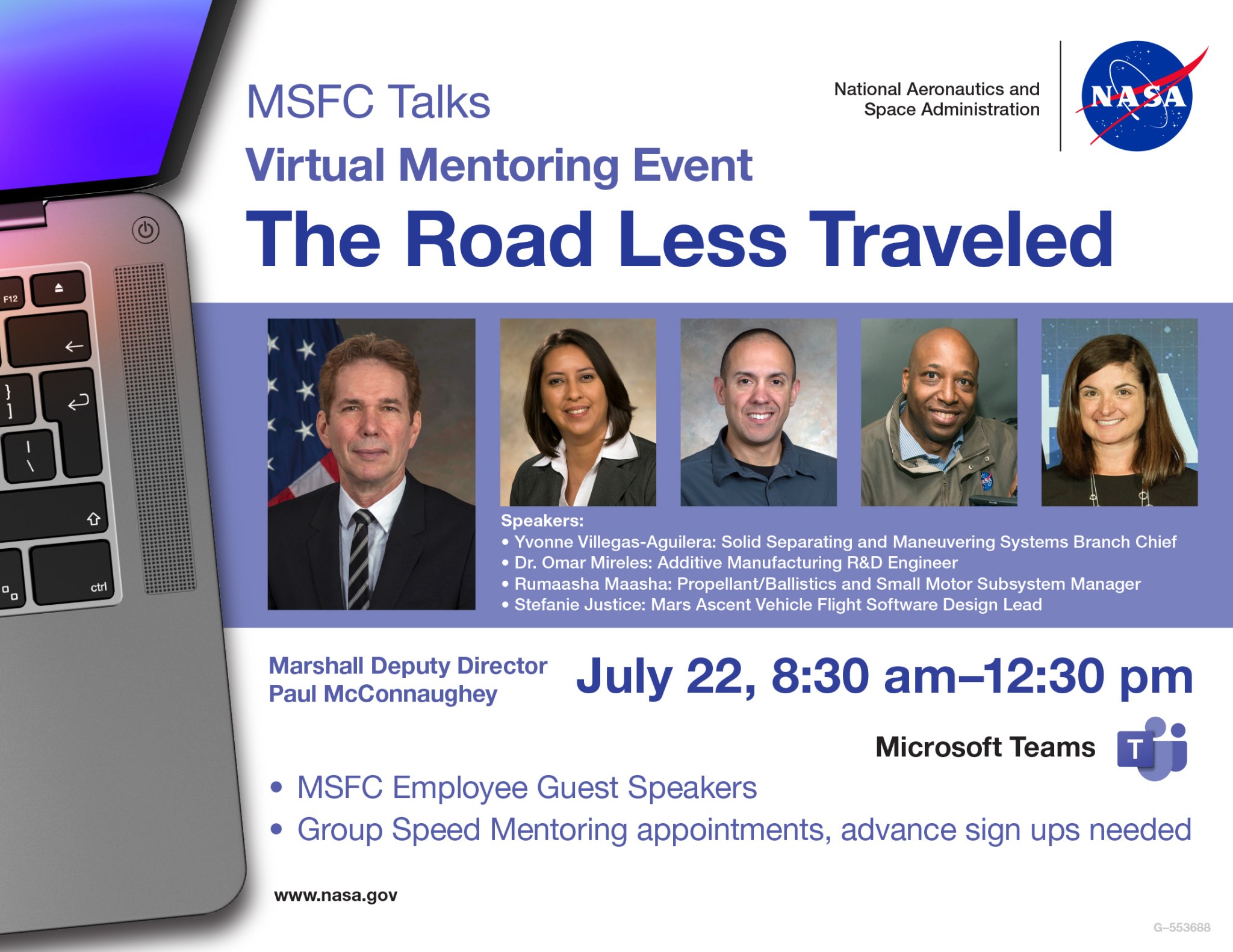 MSFC Talks Virtual Mentoring Event: The Road Less Traveled graphic.