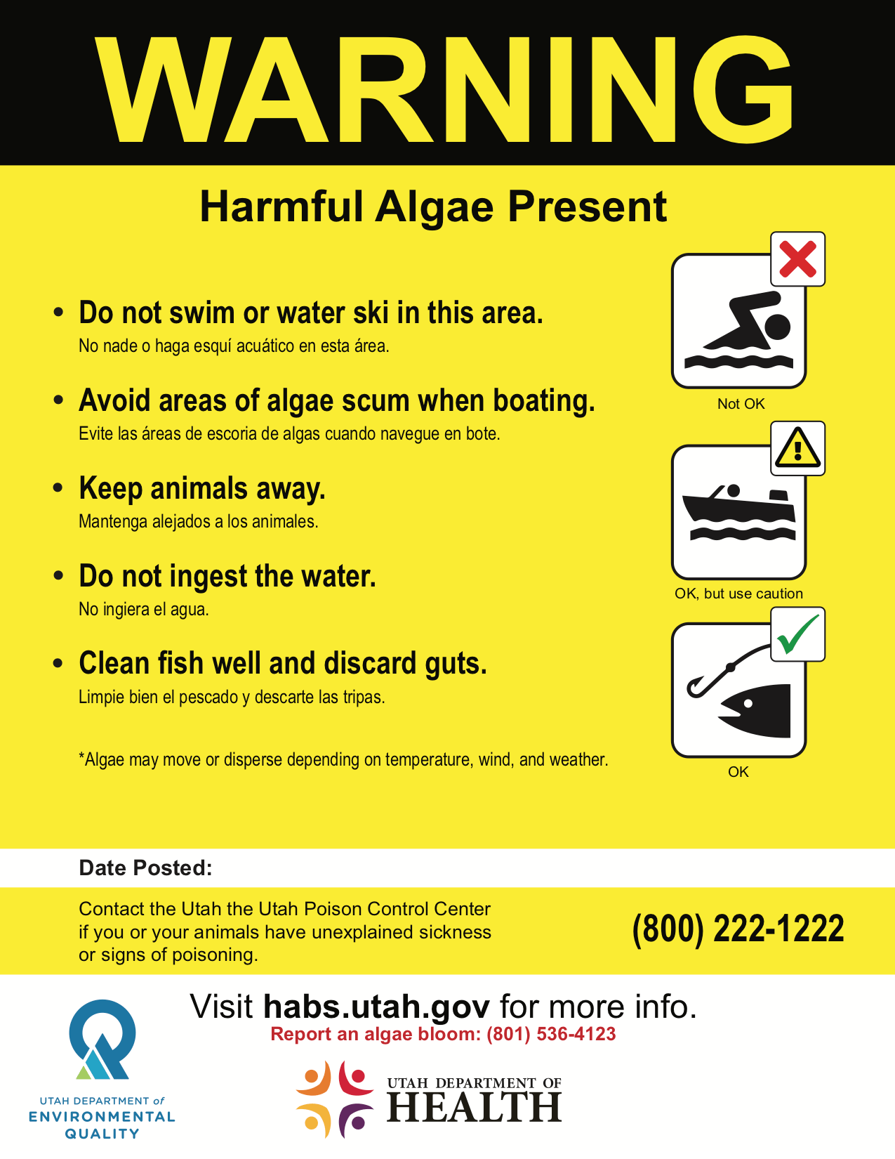 warning sign of harmful algae bloom in Utah Lake, Utah
