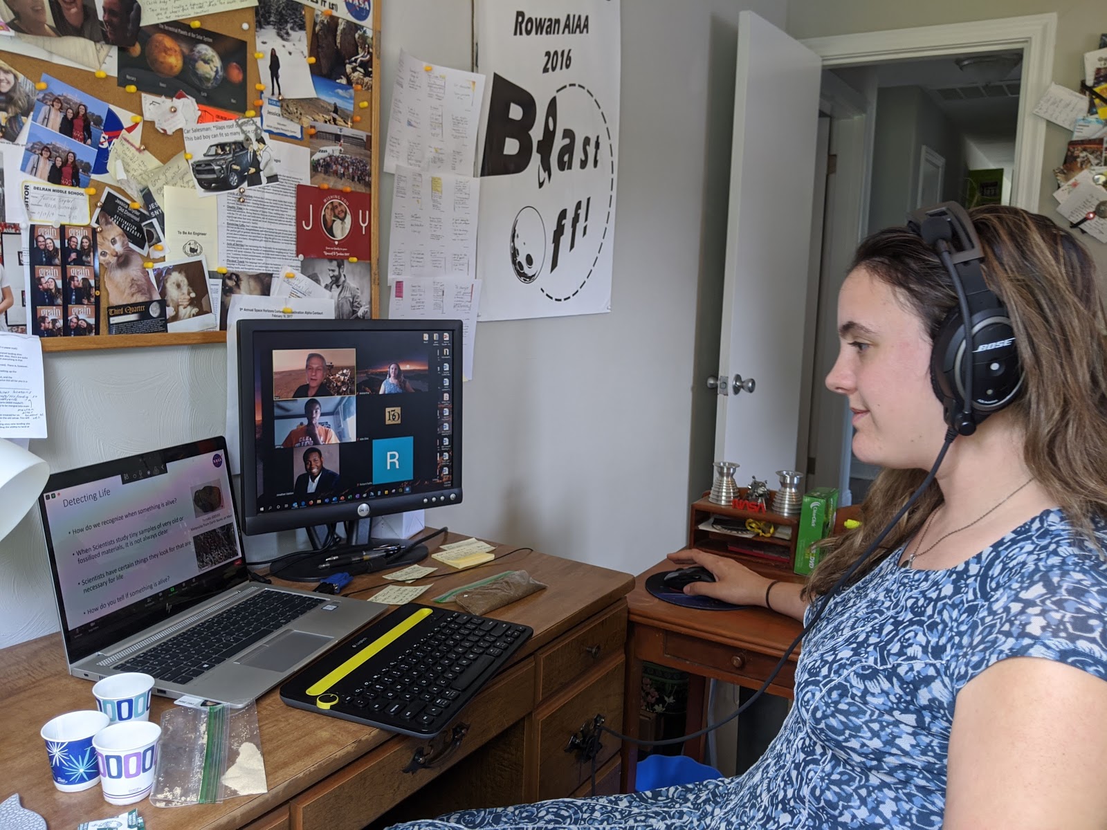 NASA Langley researcher Jessica Friz participates in a virtual tutoring session Monday at her home.