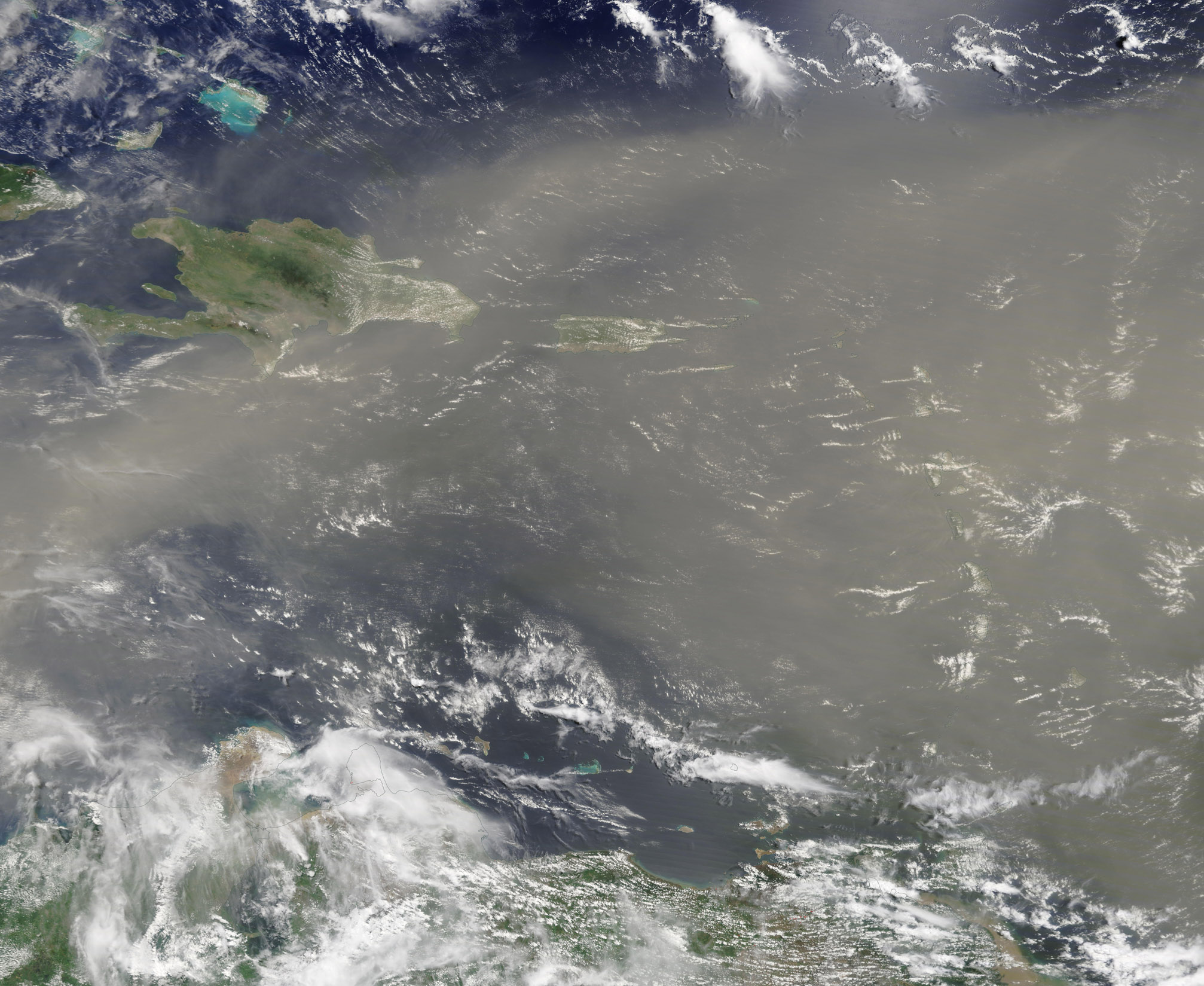 Satellite image of dust storm over Puerto Rico