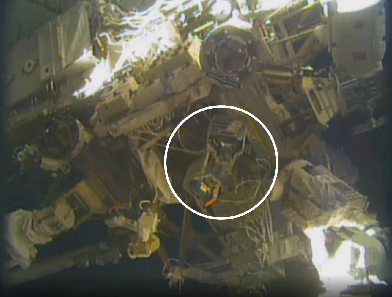 exterior view of ISS showing site of RiTS installation