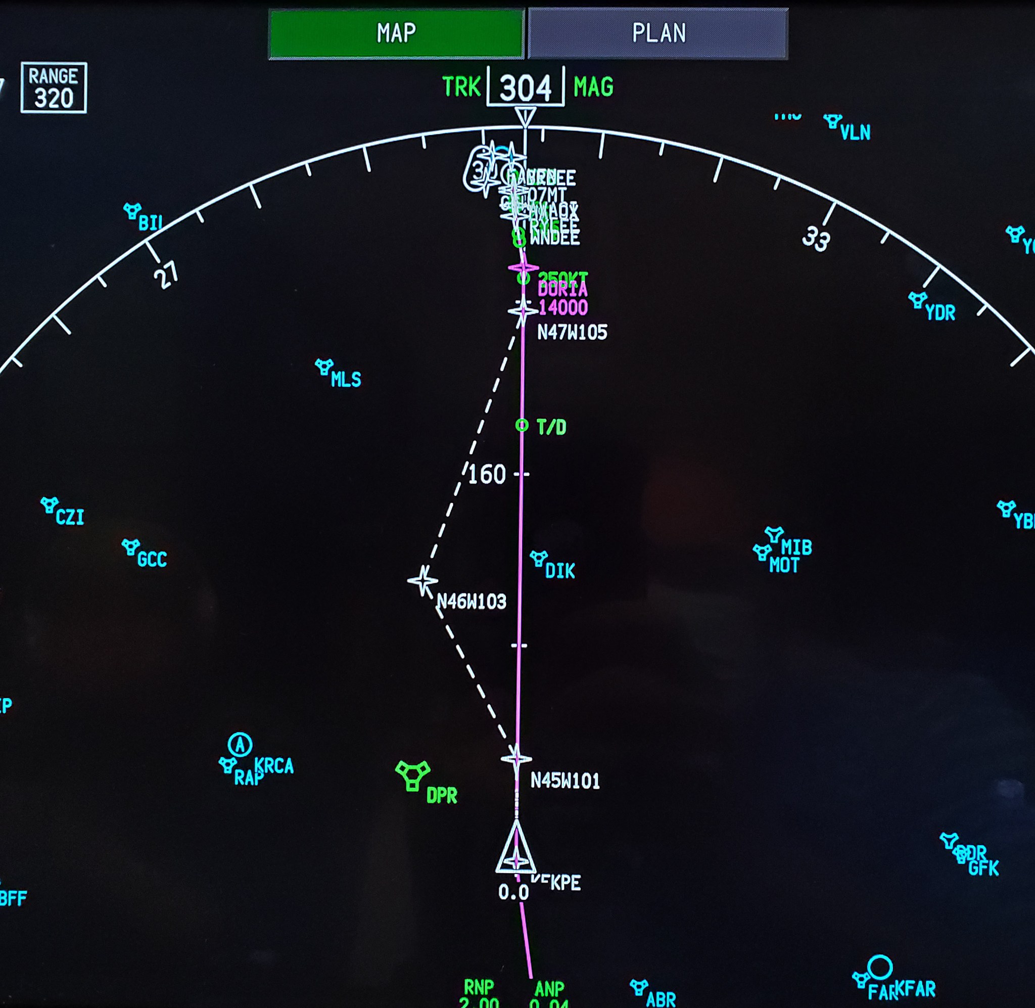 A simulated cockpit display