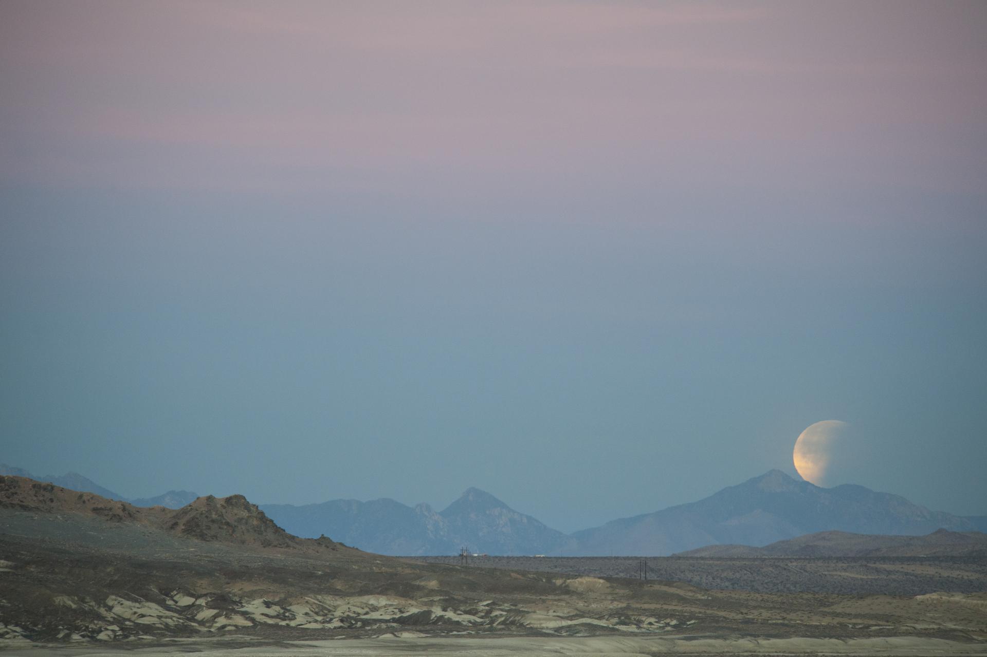 Trona Pinnacles near California’s NASA Armstrong Flight Research Center during Jan. 31 Super Blue Blood Moon.