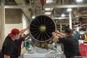 The F414-GE-100 engine that will power NASA's X-59 is unboxed at AFRC