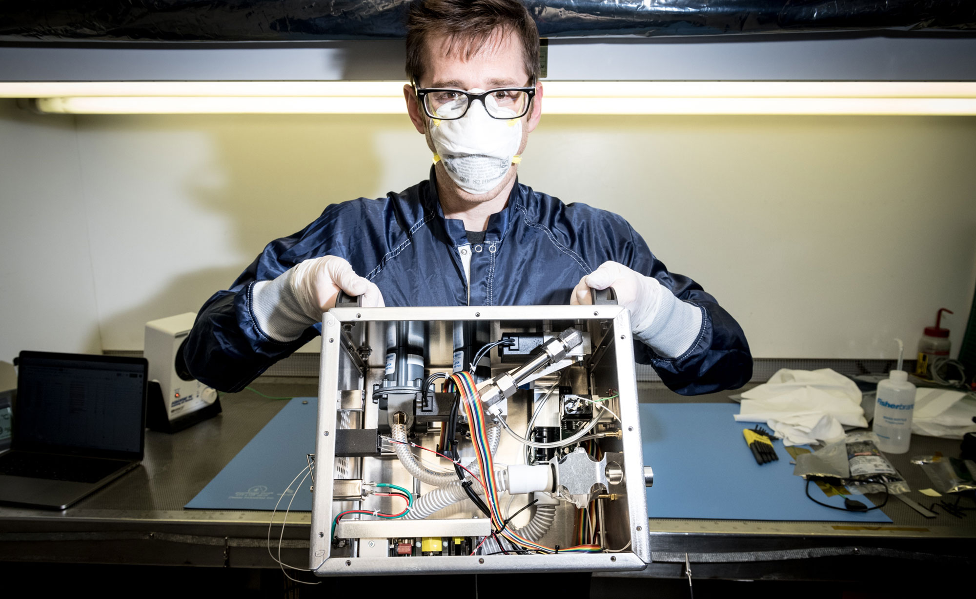 Engineer showing ventilator.