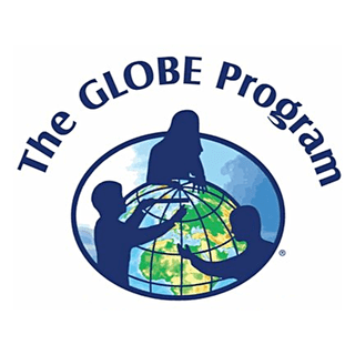 Silhouette of three children touching a globe surrounded by the words “The GLOBE Program”