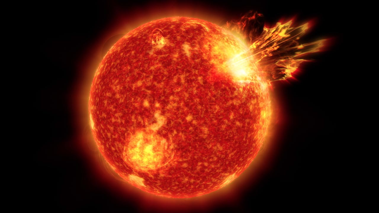 This artist's rendering shows our Sun as it may have looked 4 billion years ago.