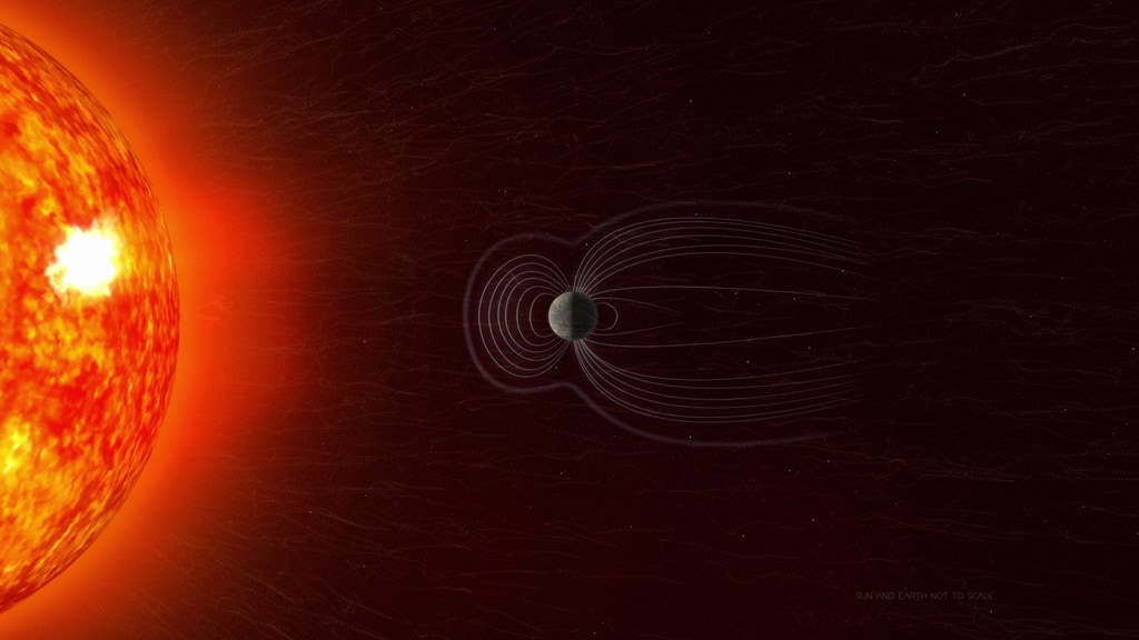 Solar particles stream toward Earth's magnetic field
