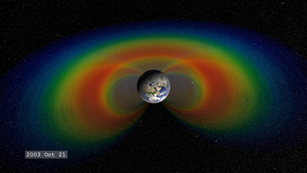 The Van Allen radiation belts circle Earth like donut-shaped rings