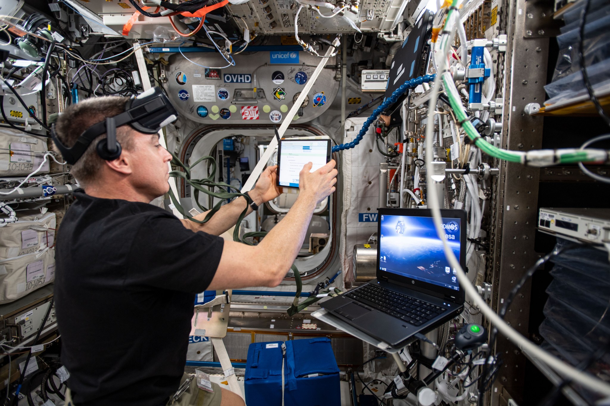 Expedition 63 Commander Chris Cassidy during the preparation of the Vection experiment