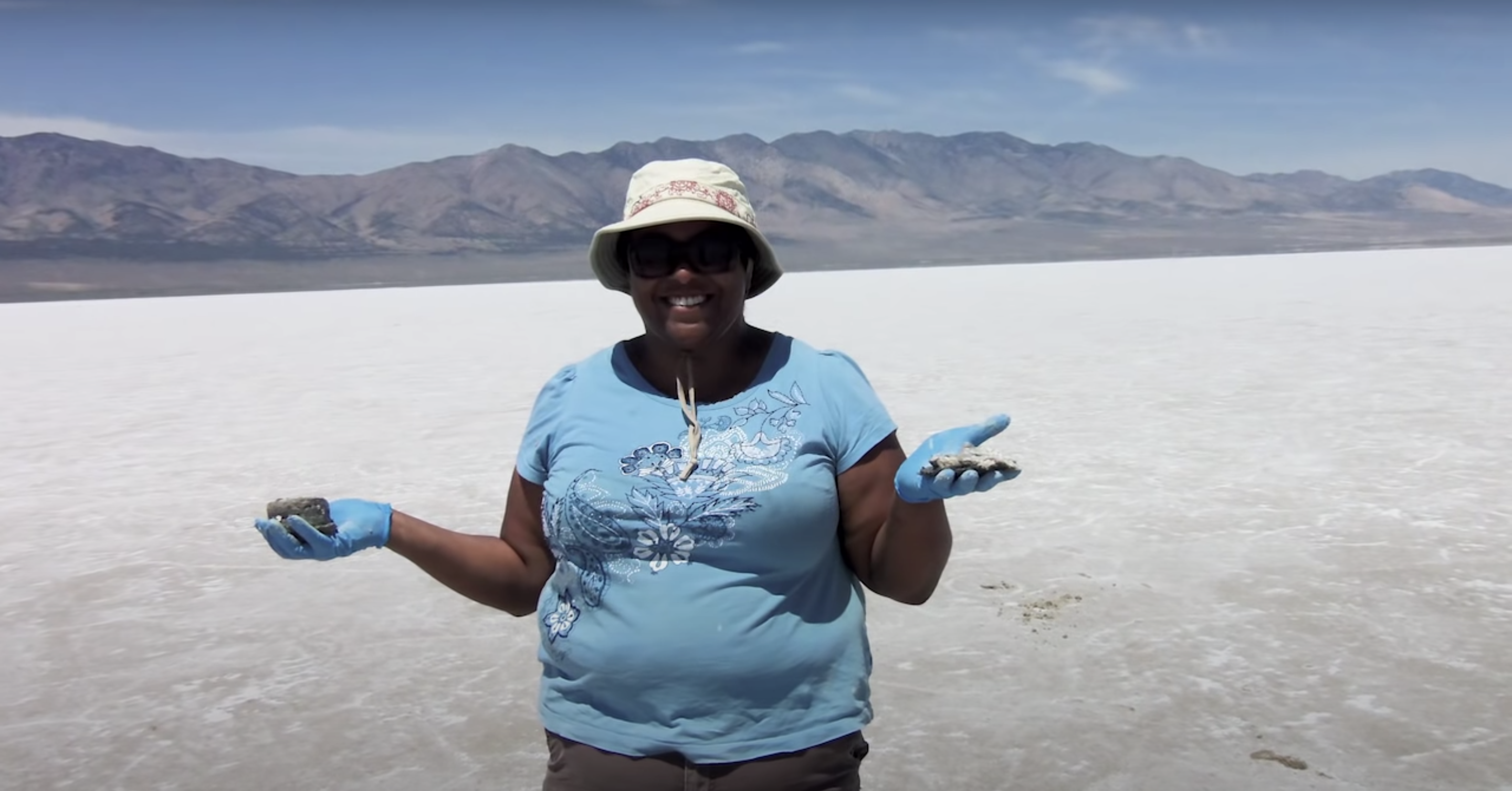 Astrobiologist Kennda Lynch at her field site in Pilot Valley, Utah. 