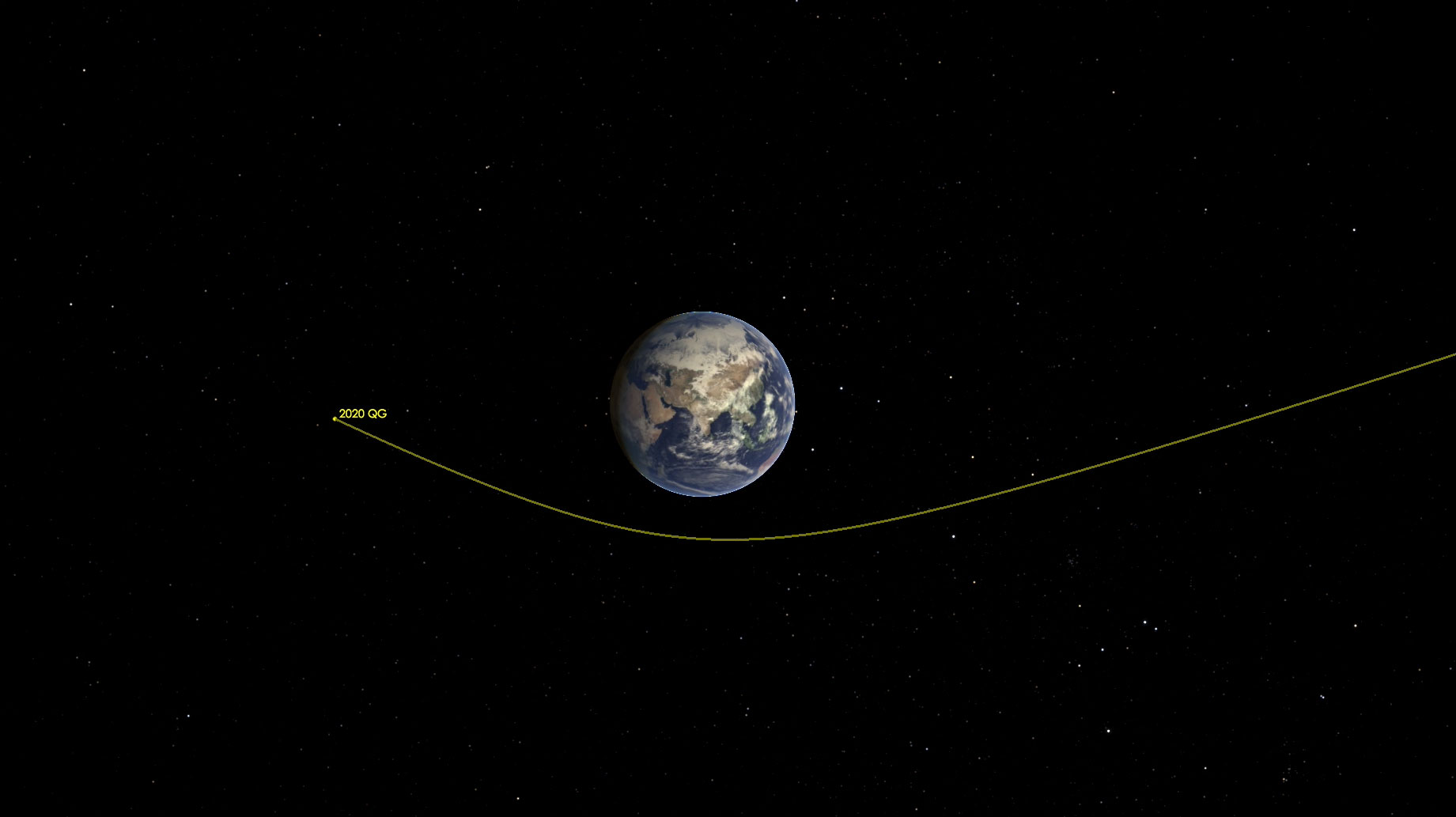 This illustration shows asteroid 2020 QG's trajectory