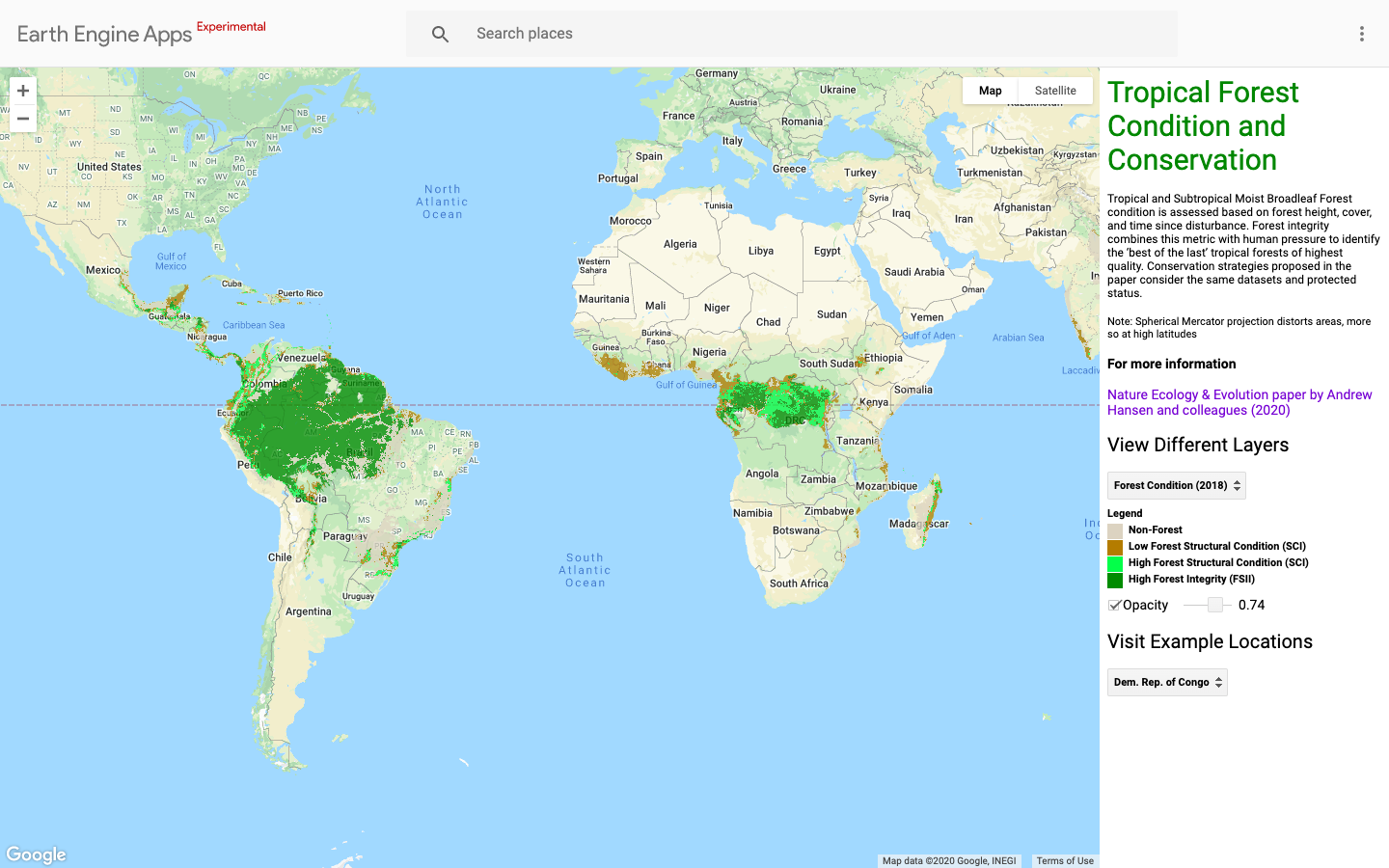 Image of website tool used to map quality and extent of tropical forests