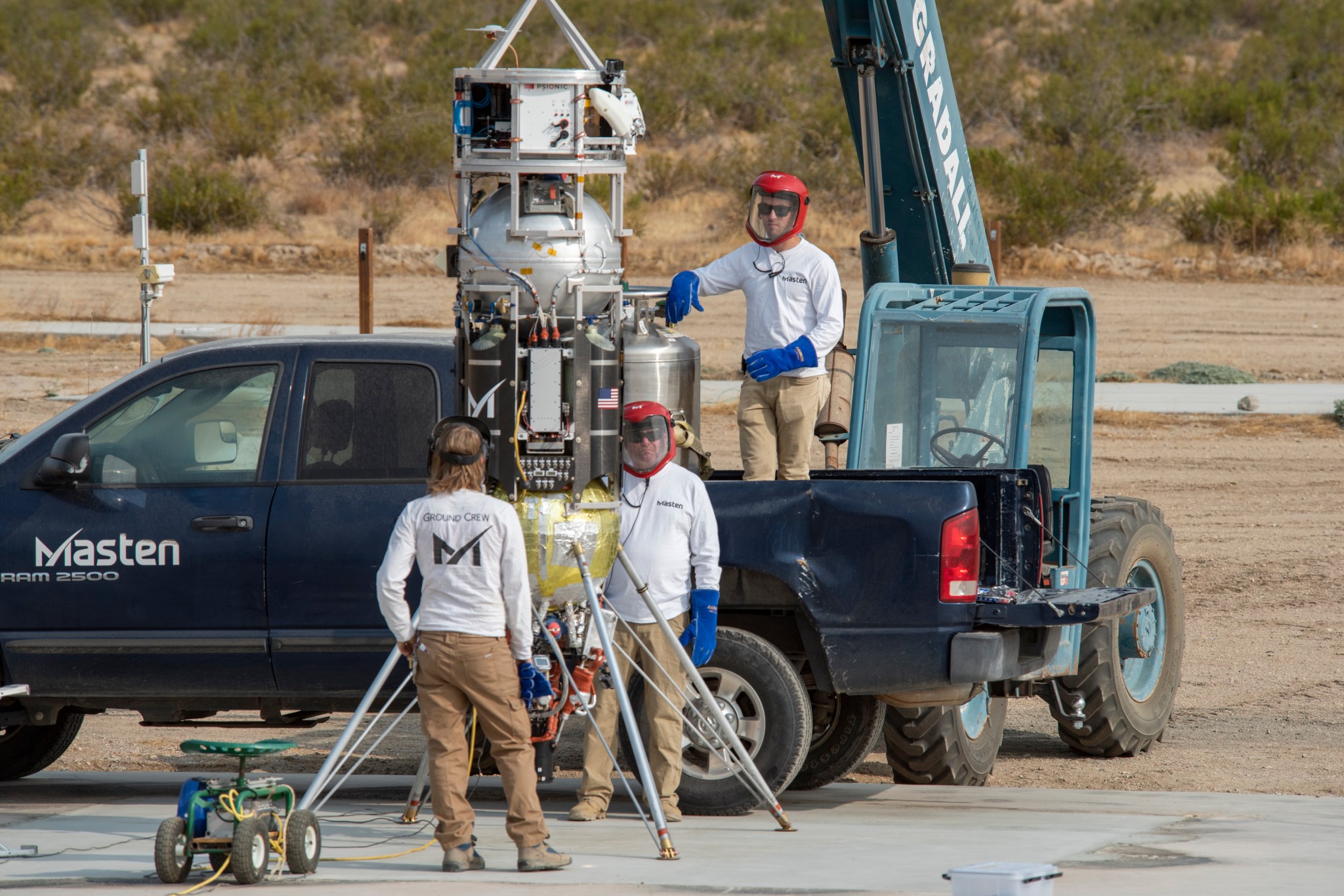 Masten Employees Prepare Rocket for Flight Test of Lunar Landing Technology.