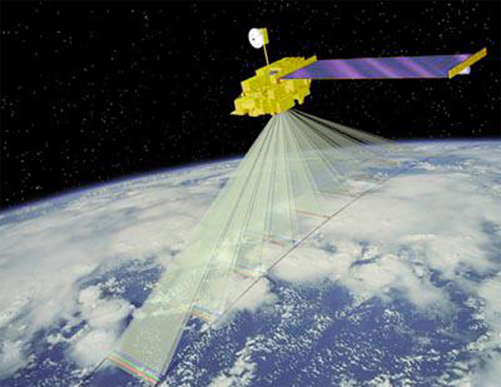 Illustration of a satellite scanning Earth