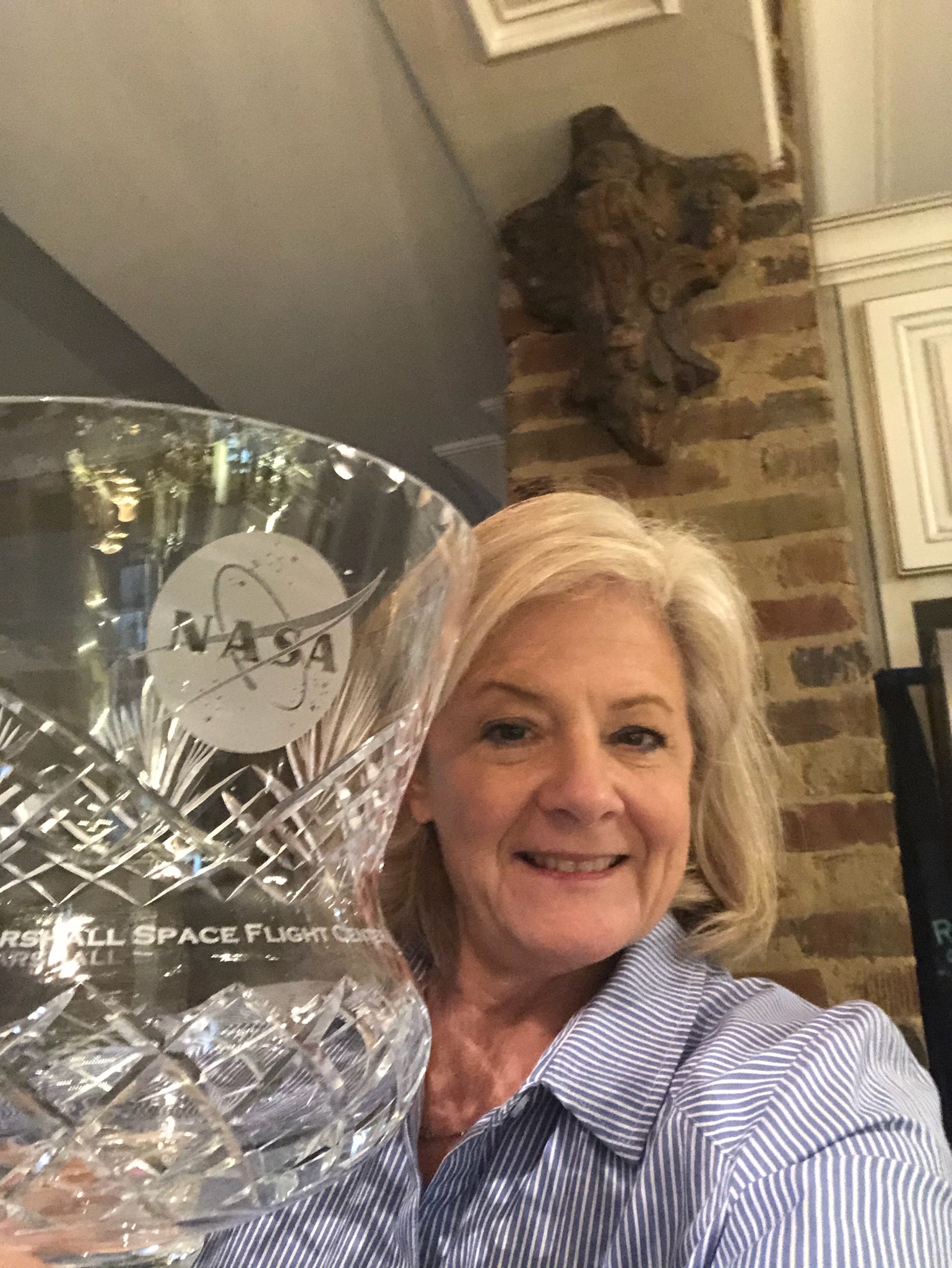Marshall Space Flight Center Director Jody Singer holds the 2020 Administrator’s Cup.