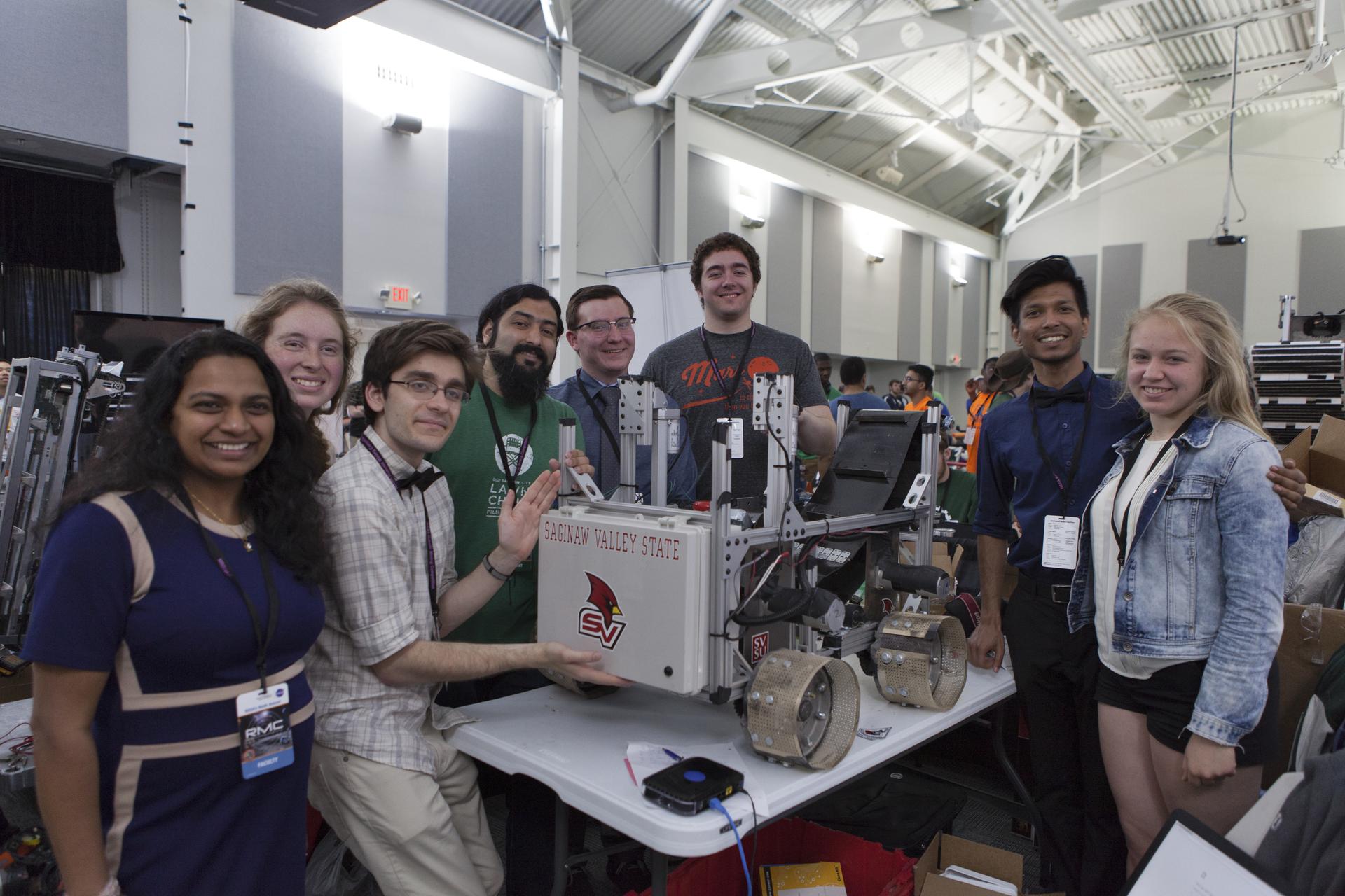 Students from Saginaw Valley State University pose for a photo at NASA's 9th Robotic Mining Competition on May 17.