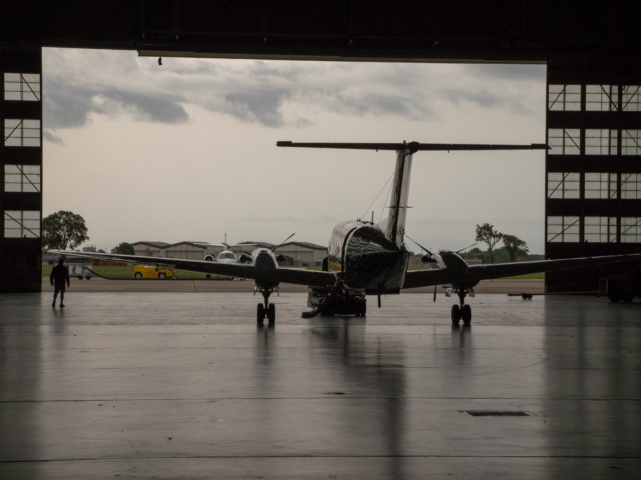 The King Air rolls out of the hangar