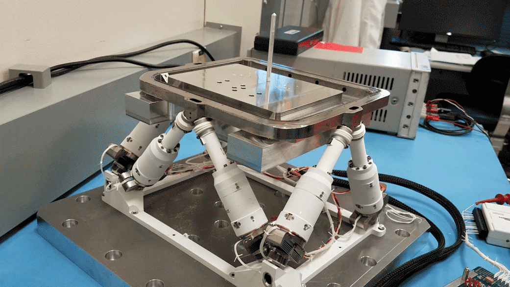 A device with six mechanical legs, the hexapod
