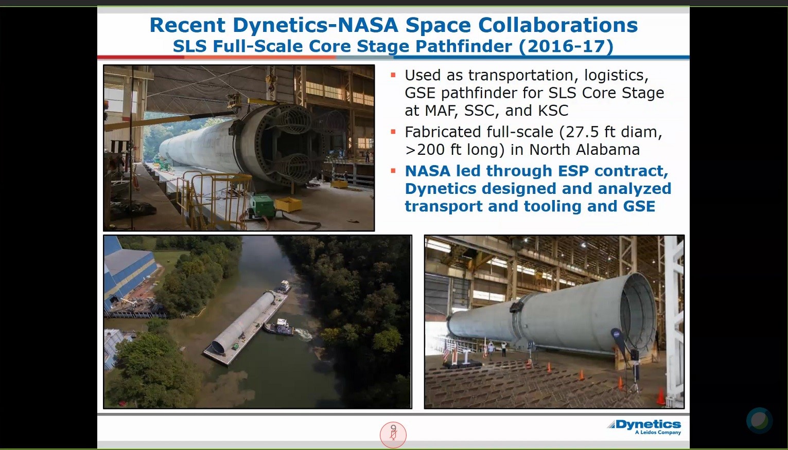 A slide from Crocker’s presentation highlights one collaboration between NASA and Dynetics supporting SLS. 