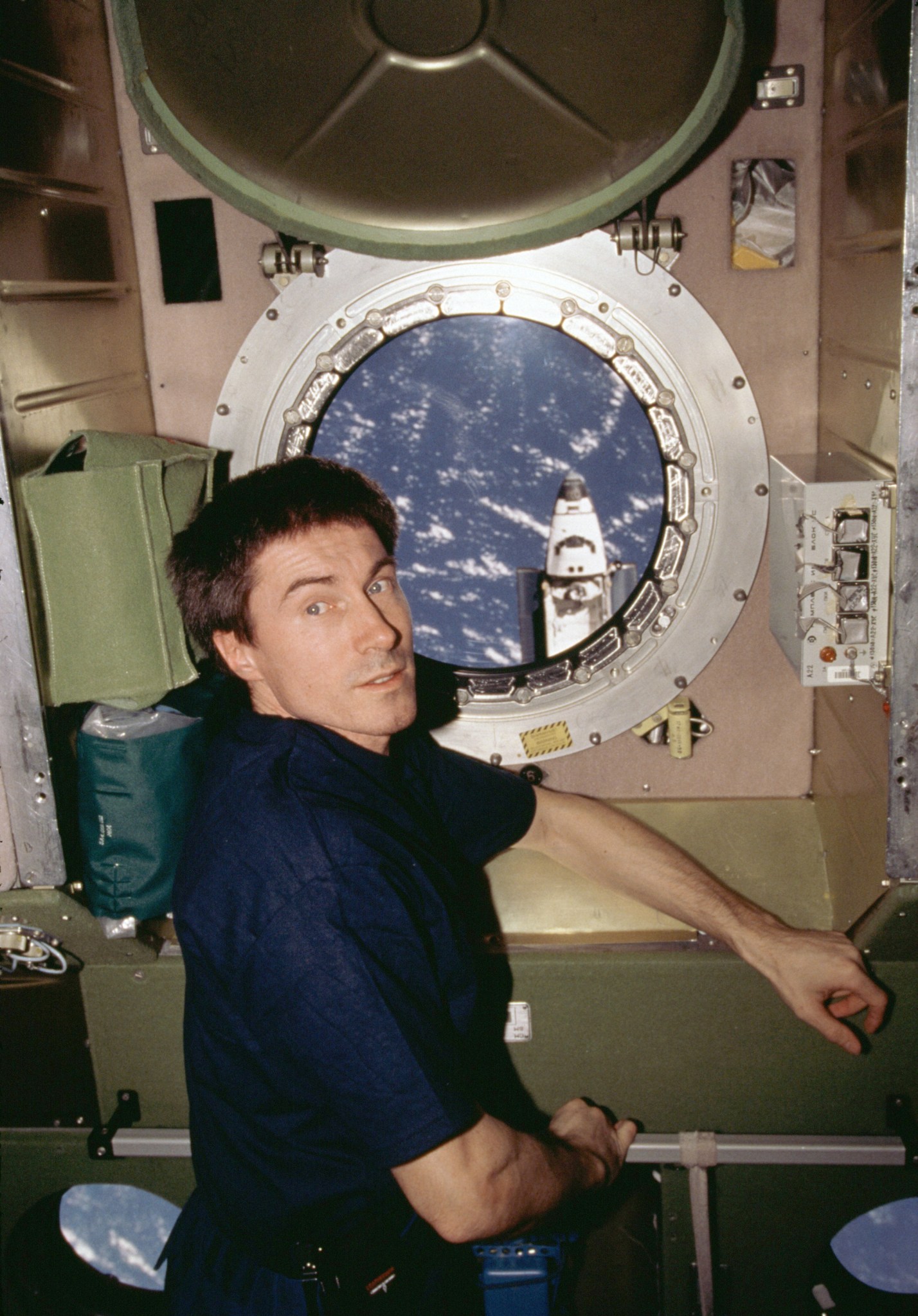 Cosmonaut Sergei K. Krikalev in the International Space Station.