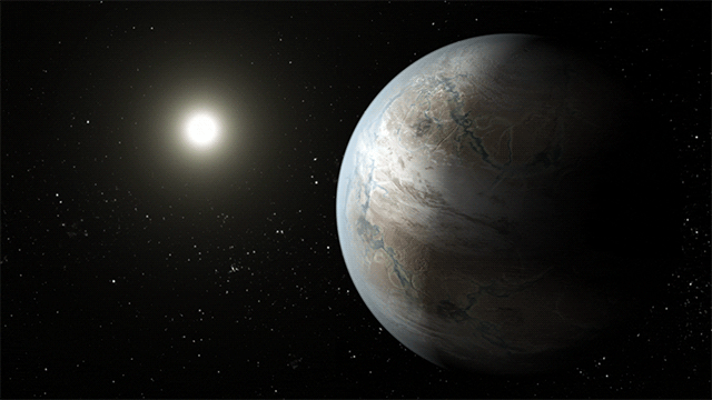 This illustration depicts one possible appearance of the planet Kepler-452b, the first near-Earth-size world to be found in the habitable zone of a star similar to our Sun.