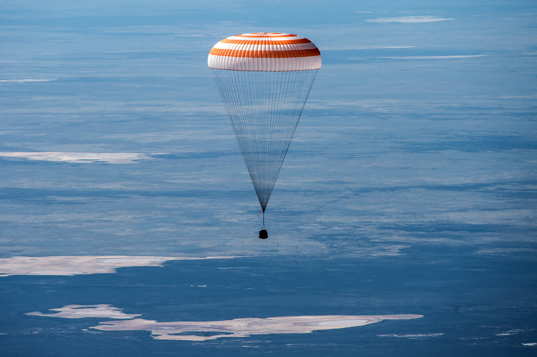 The Soyuz MS-15 spacecraft is seen as it lands .