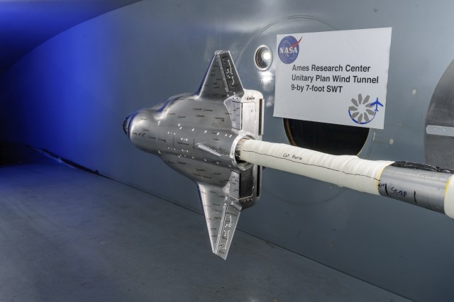 model of SNC Dream Chaser Lifting Body aircraft in wind tunnel