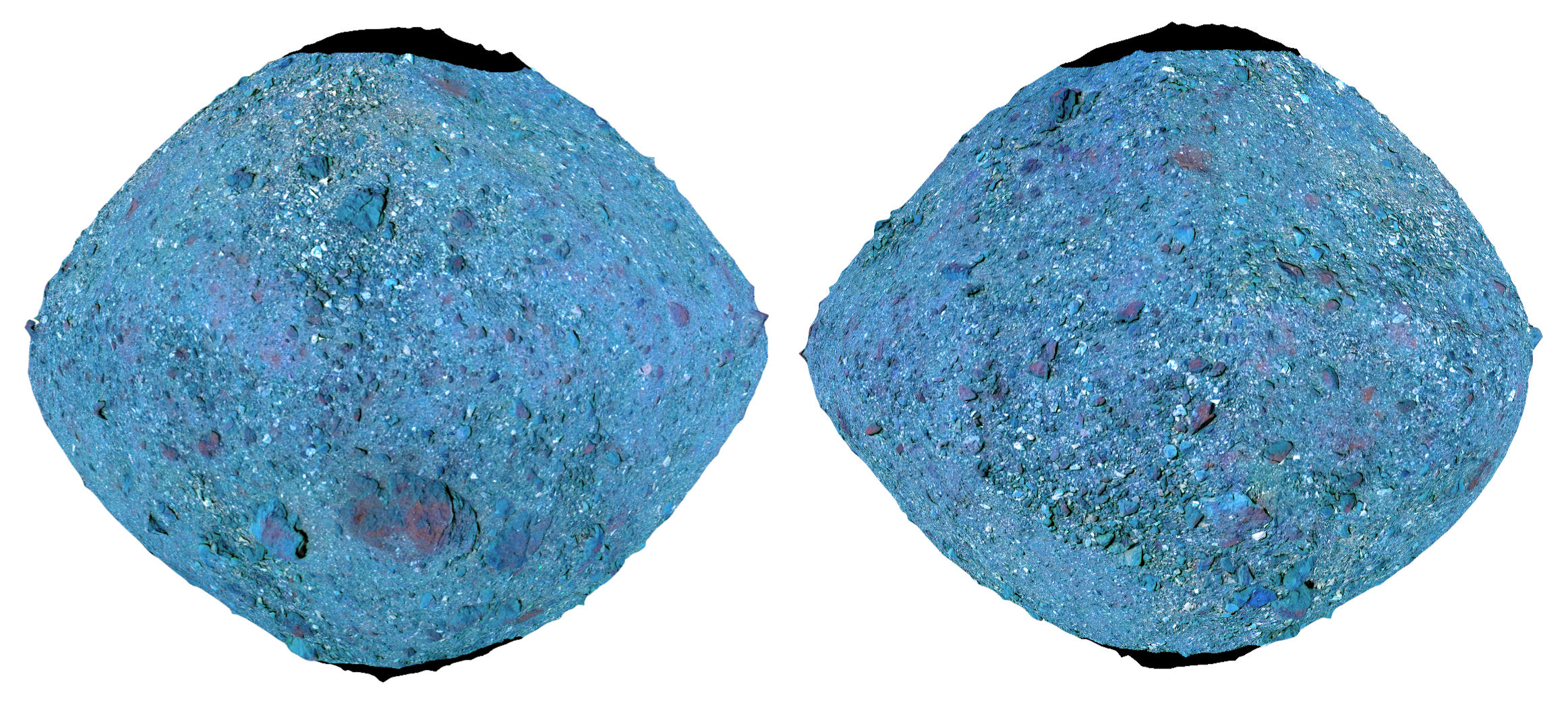 two blue images of asteroid Bennu