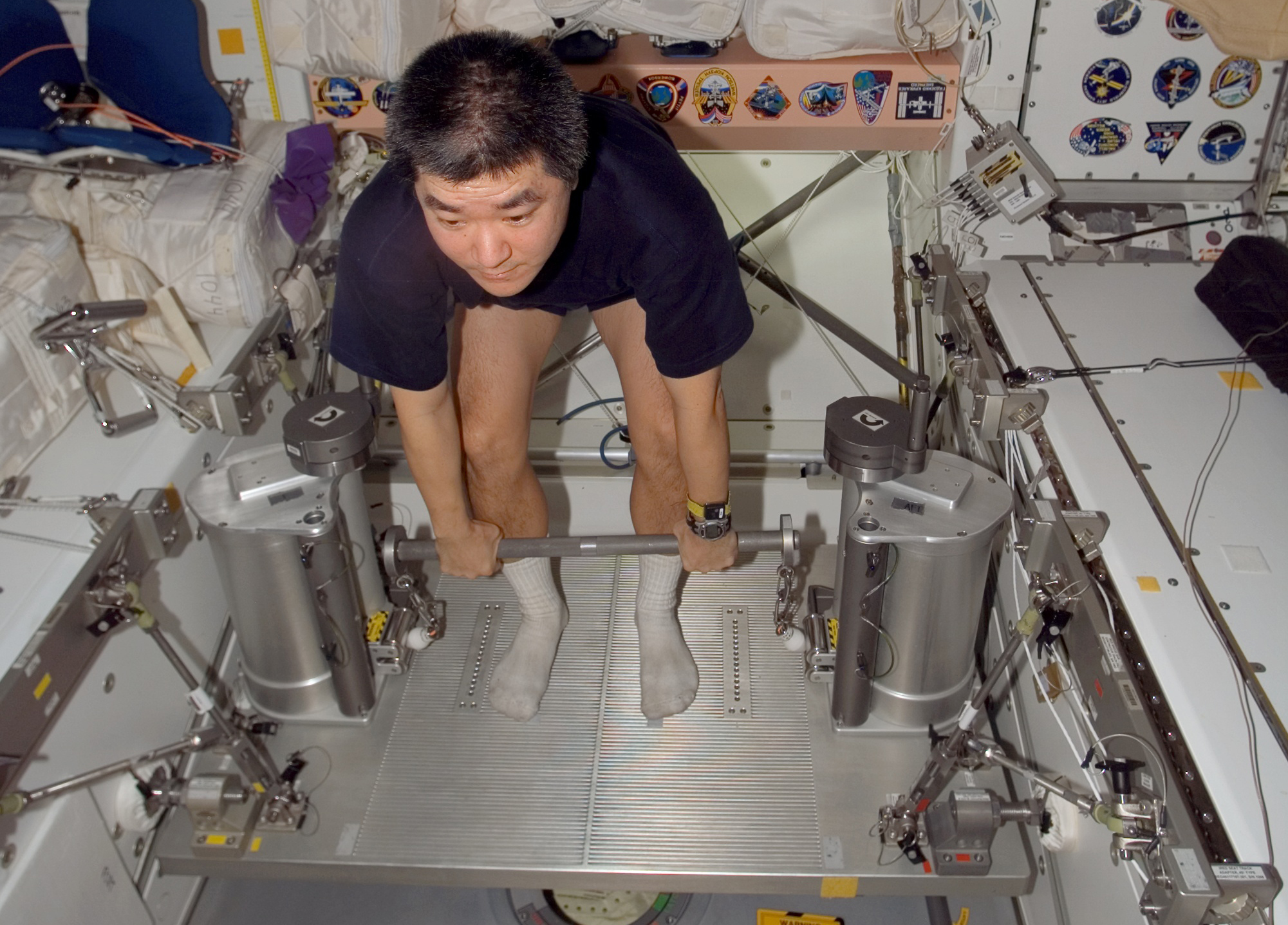 Astronaut working out on ISS