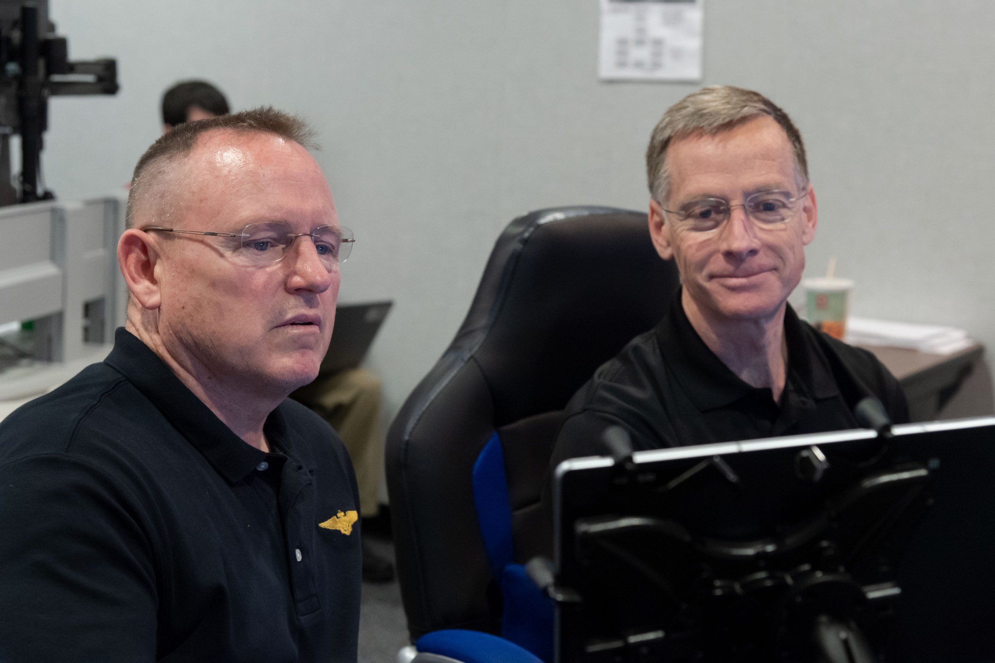 NASA astronaut Barry “Butch” Wilmore, left, and Chris Ferguson