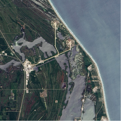 An aerial view of Kennedy Space Center in Florida.