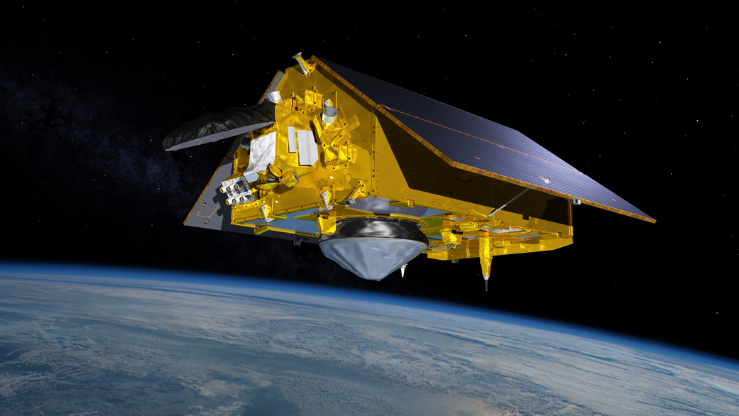 In this illustration, the Sentinel-6 Michael Freilich spacecraft orbits Earth with its deployable solar panels extended