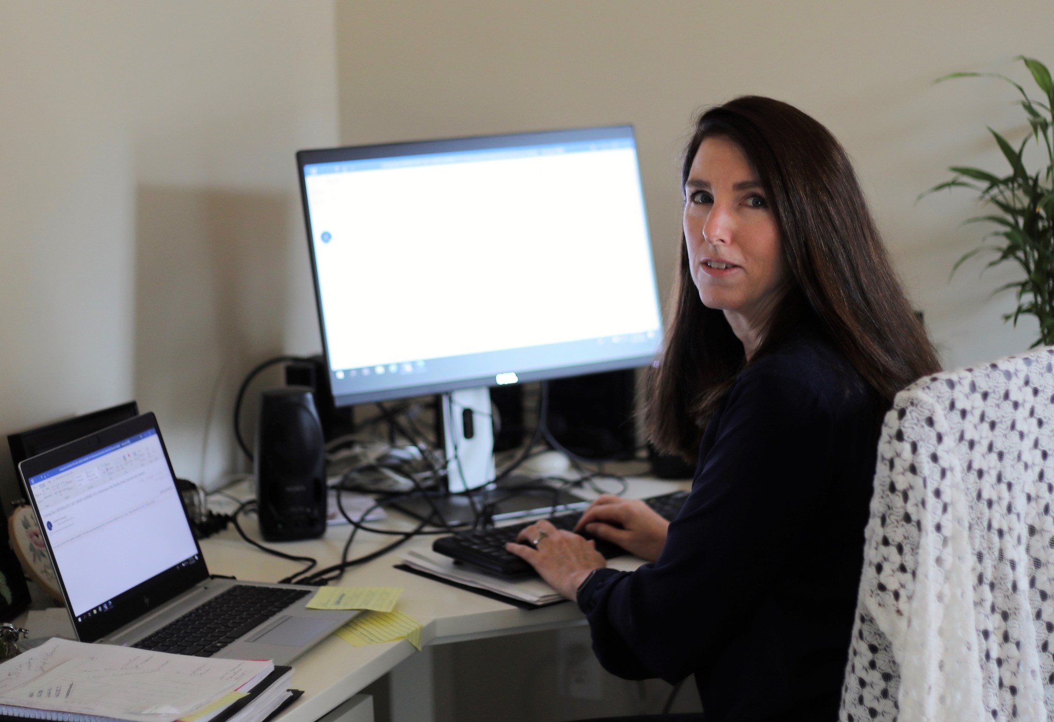 Rae Ann Meyer, acting manager of Marshall’s Science and Technology Office, at work in her home office. 