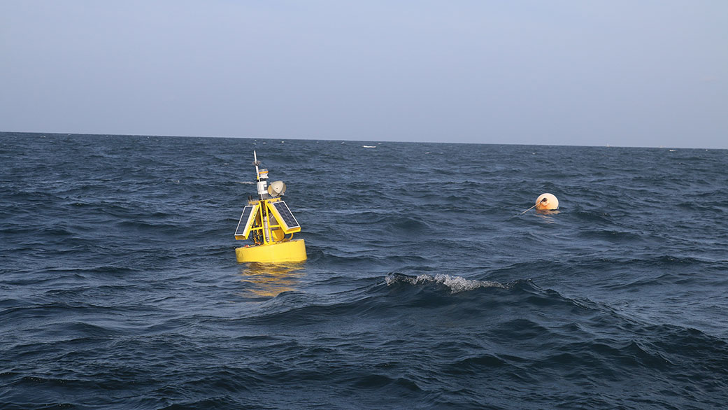 A buoy marks the West End CP mooring site south of Dauphin Island, Alabama