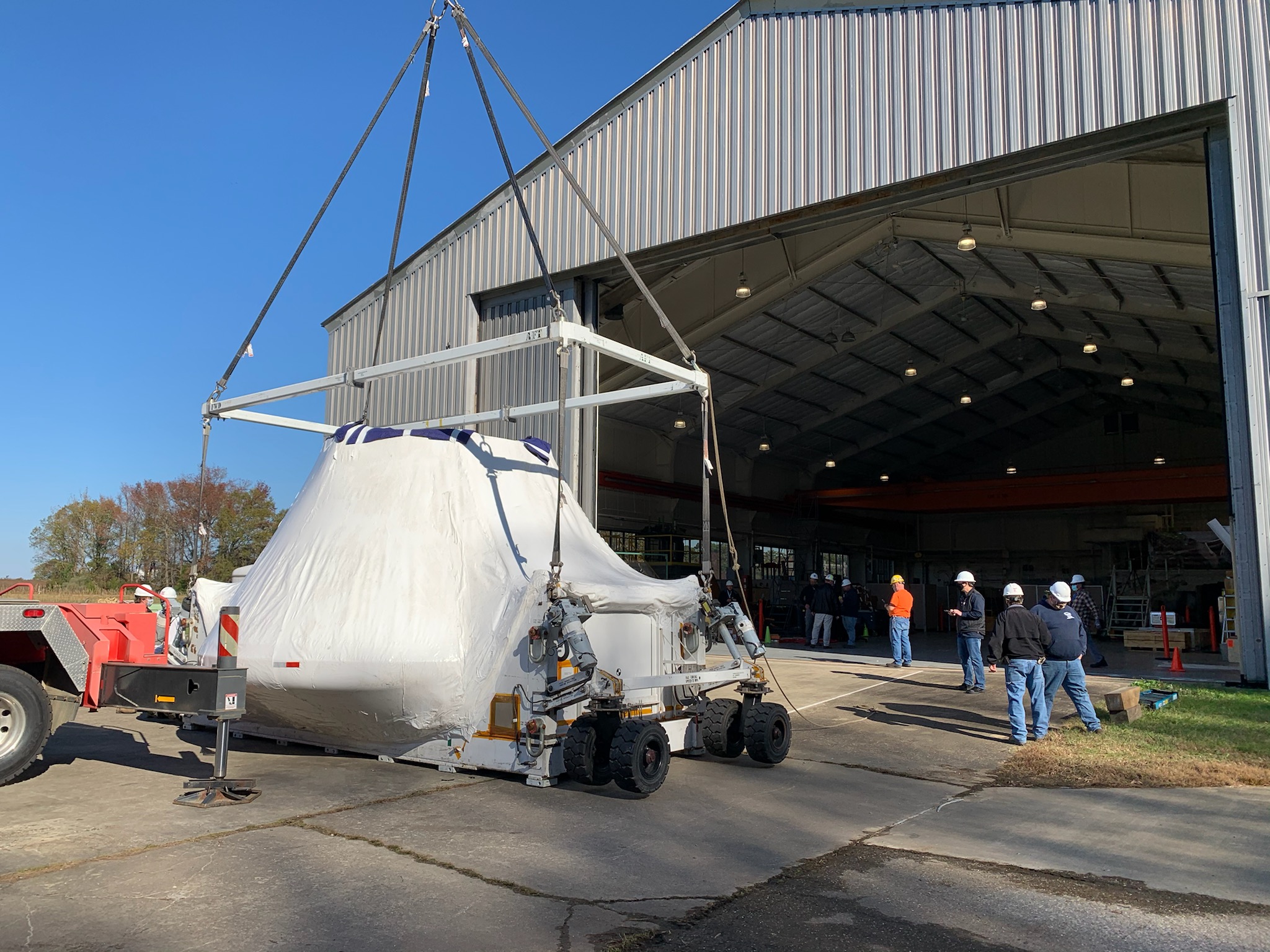 The Orion STA is unloaded at the gantry