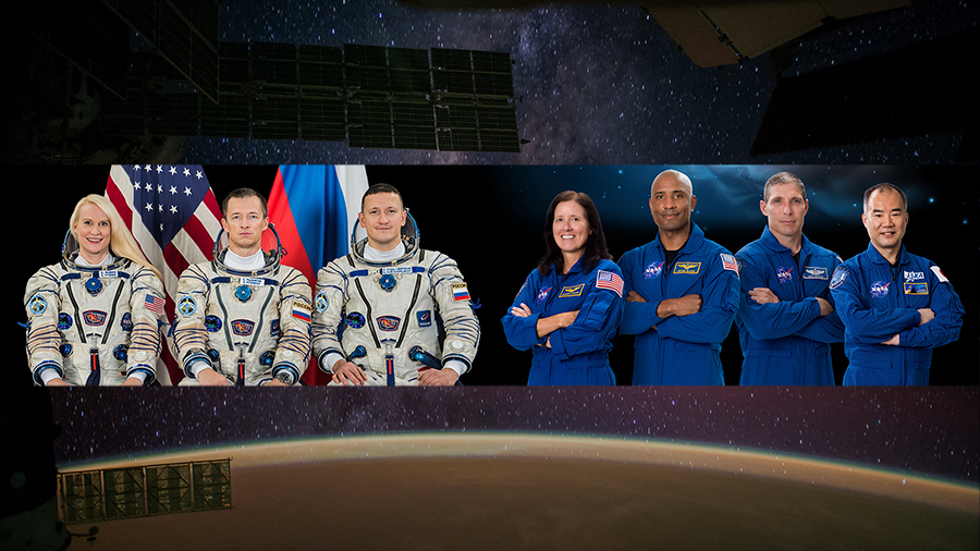 The Expedition 64 (left) crew is waiting to greet the SpaceX Crew-1 astronauts aboard the International Space Station.