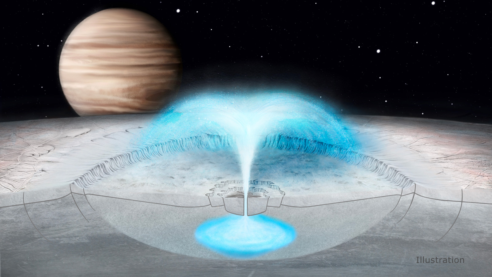 Illustration of Jupiter's icy moon Europa
