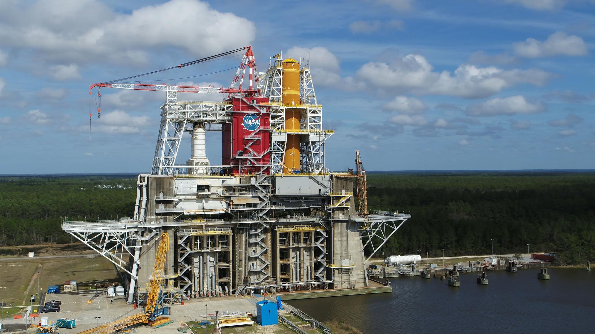 A NASA drone photo offers a bird’s-eye view of the B-2 Test Stand at NASA’s Stennis Space Center