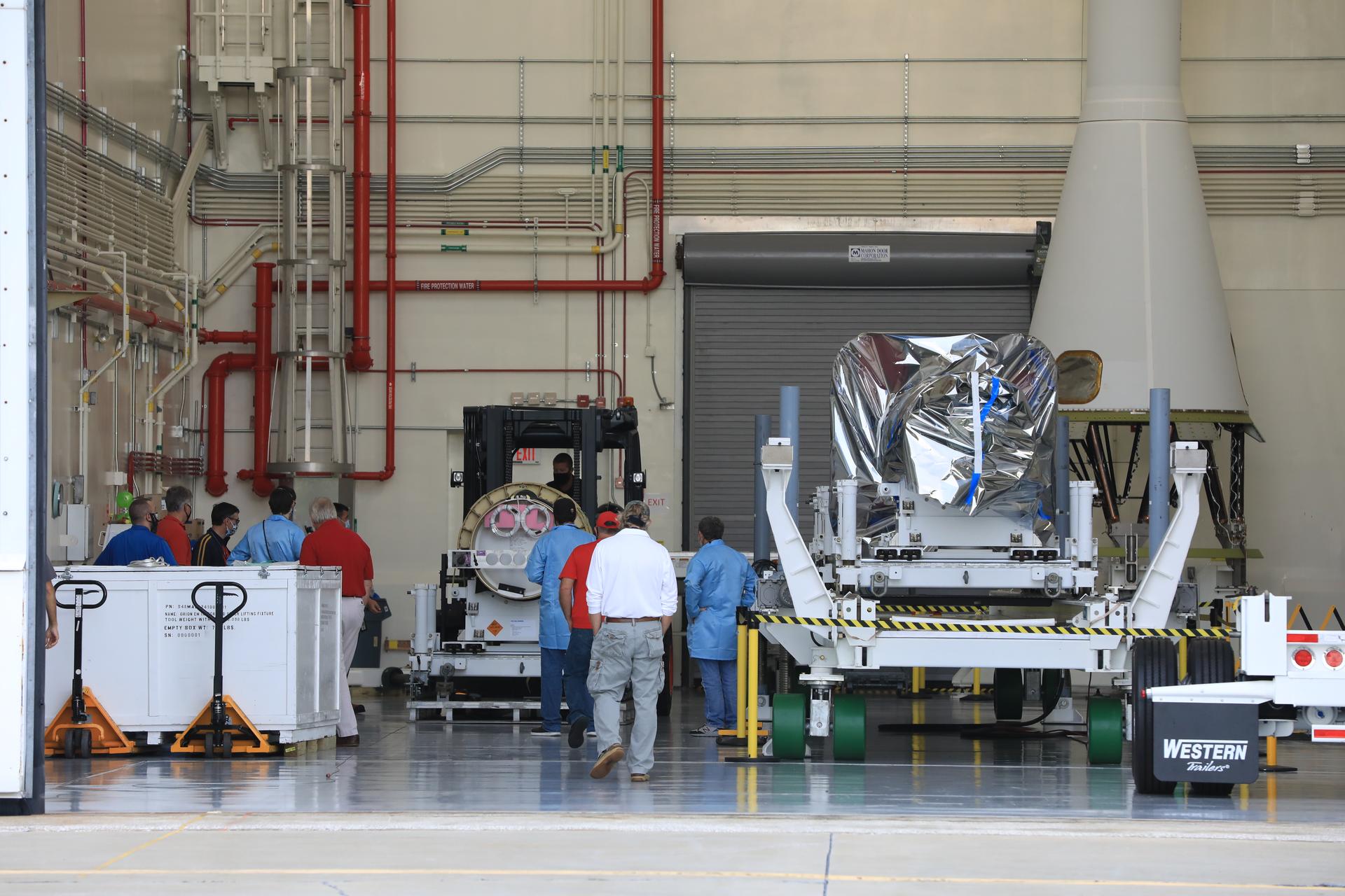 The attitude control motor for Artemis II arrives at Kennedy Space Center.