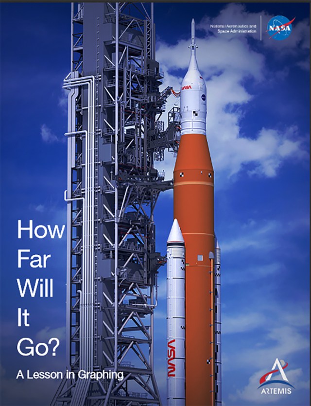 Cover of How Far Will It Go? activity with an artist concept of the SLS rocket
